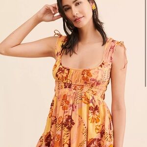 FREE PEOPLE | Vernon Mini Dress Floral Orange and Red | Large
